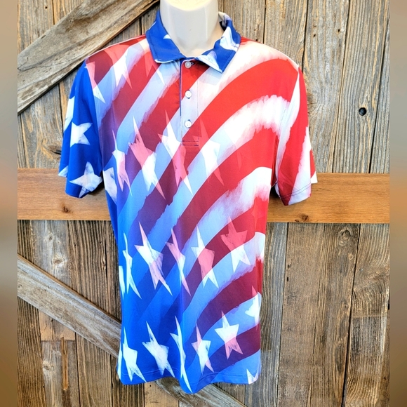 cabana by crown and ivy Polo patriotic flag fourth of July medium stars EUC - Picture 1 of 7